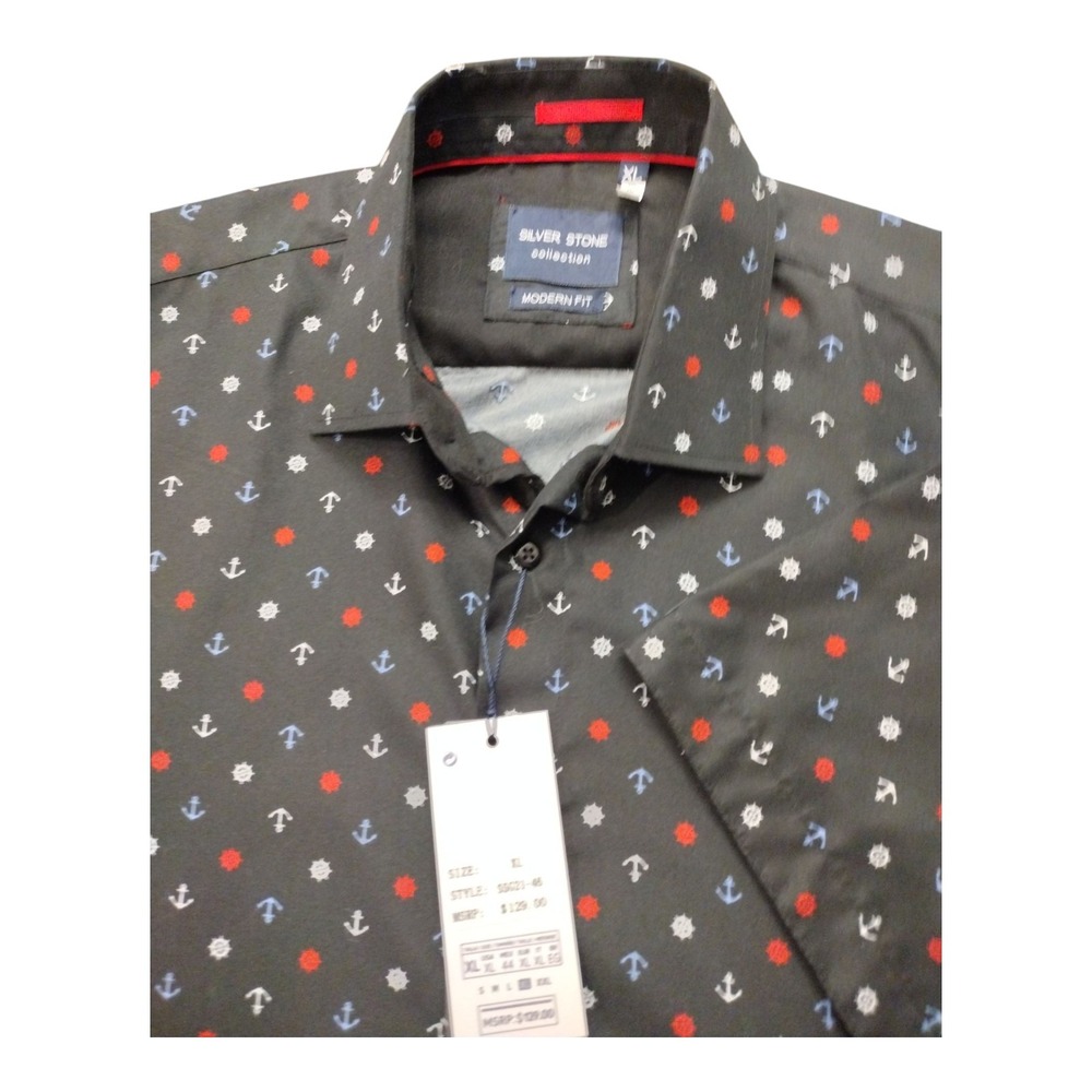 Silver Stone NWT Black Nautical Short Sleeve Shirt Mens XL